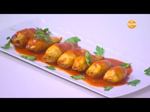 طريقة عمل كاليماري محشي أرز وجمبري