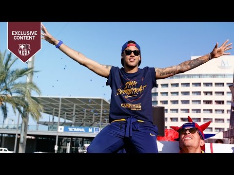 احتفالات نيمار بتتويج برشلونة بالدوري الإسباني
