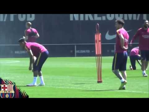 msn يستغل رشاشات المياه في المزاح خلال تدريبات برشلونة