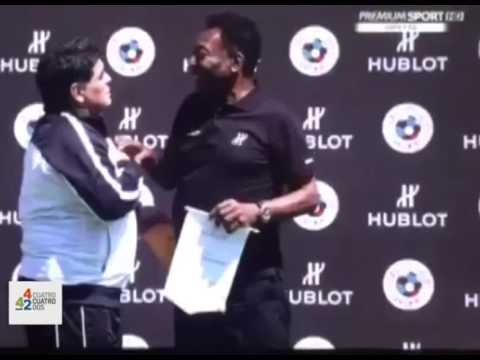 عناق تاريخي بين الأسطورتين بيليه ومارادونا