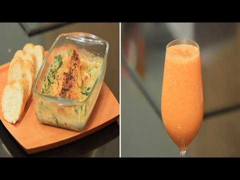 طريقة عمل سندويتش دجاج بالسبانخ و الكريمة  عصير تفاح بالجزر