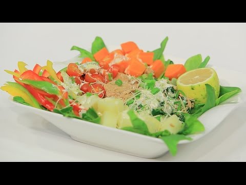 طريقة عمل ومقادير سلطة تونة بالسبانخ