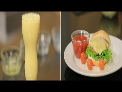 شاهد طريقة عمل سندوتش برجر بالبصل  سموذي برتقال ومانجو