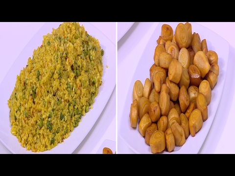 طريقة إعداد ومقادير كفتة بالزيتون  أرز بالكاري  كرات بطاطس