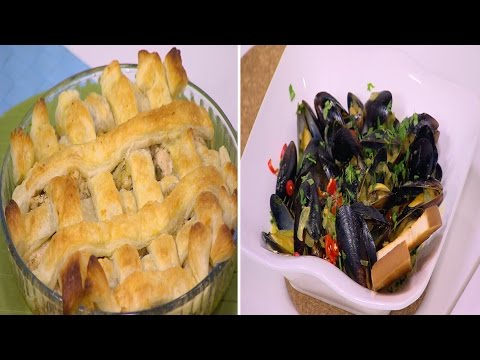 طريقة إعداد ومقادير فطيرة الدجاج و المشروم  بلح البحر بالكريمة و الكاري