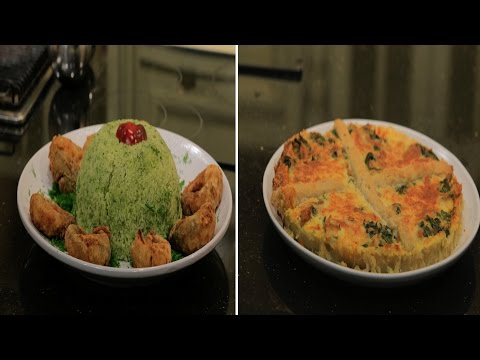 شاهد طريقة إعداد تارت السبانخ وسمك مكرونة مقلي مع أرز بالشبت