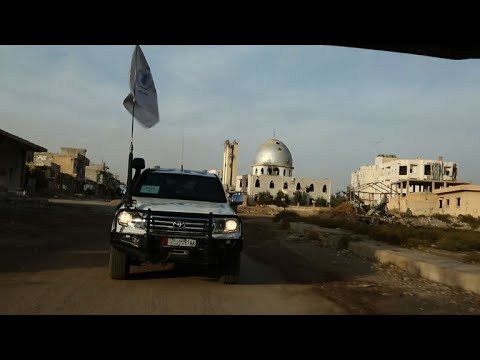 شاهد دخول قافلة مساعدات أممية إلى بلدة النشابية