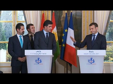 بالفيديو فوضى في مؤتمر بين ماكرون ورئيس حكومة كردستان