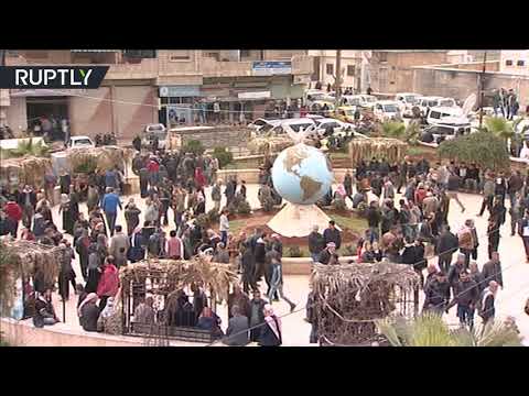 شاهد مظاهرات تأييد لبشار الأسد وسط عفرين