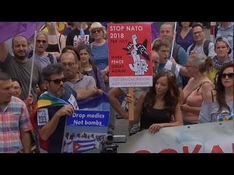 شاهد مظاهرات تجتاح بروكسل ضد قمة الناتو وحضور ترامب